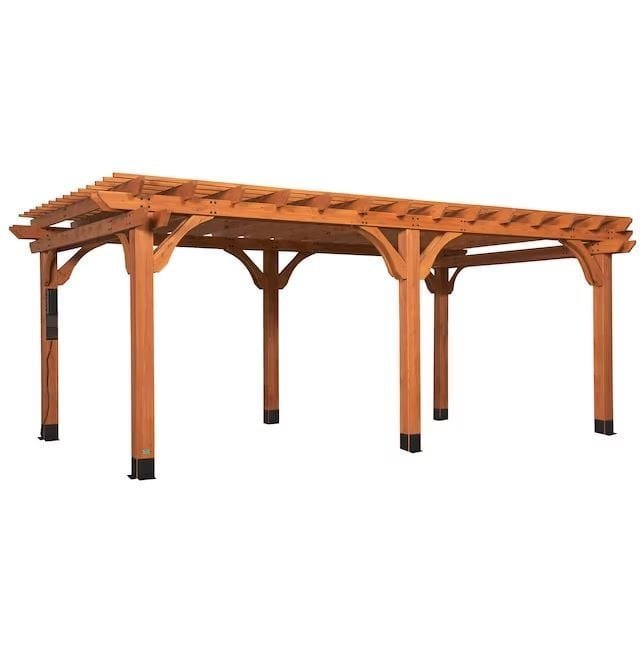 iben-product-103-image-1.jpg Beaumont 20 ft. x 12 ft. Light Brown Traditional Outdoor All Cedar Wood Patio Pergola Shade Structure with Electric - Image 1