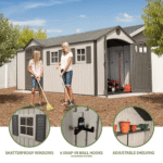 Lifetime 8′ x 17.5′ Outdoor Storage Shed Dual Entry, Tan - Image 7