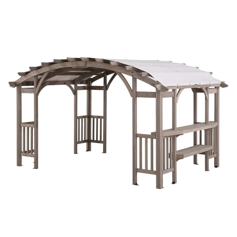 iben-product-310-image-1.webp Sunjoy Bellucci 10 x 14 ft. Light Grey Outdoor Cedar Wood Framed Arched Pergola - Image 1