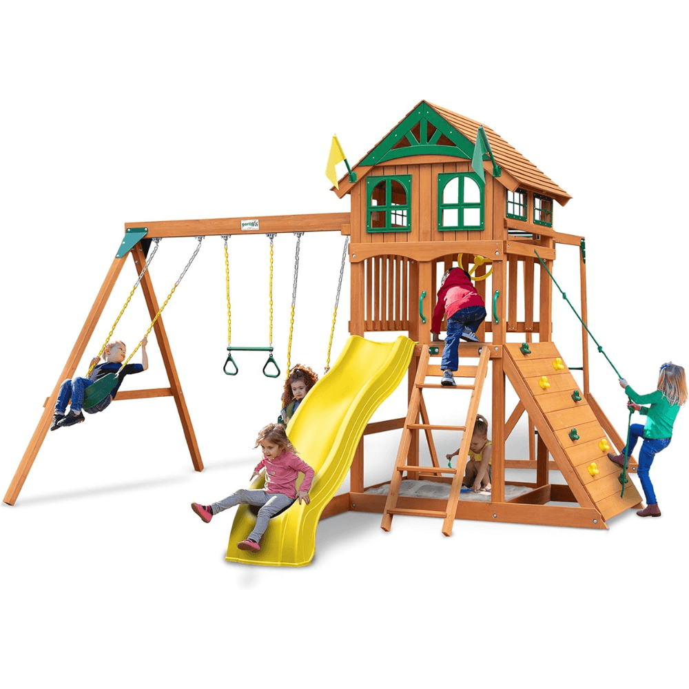 iben-product-62-image-1.png Outing III Wooden Outdoor Playground with Wood Roof, Monkey Bars, Slide, Swings set, and Backyard Playset Accessories - Image 1