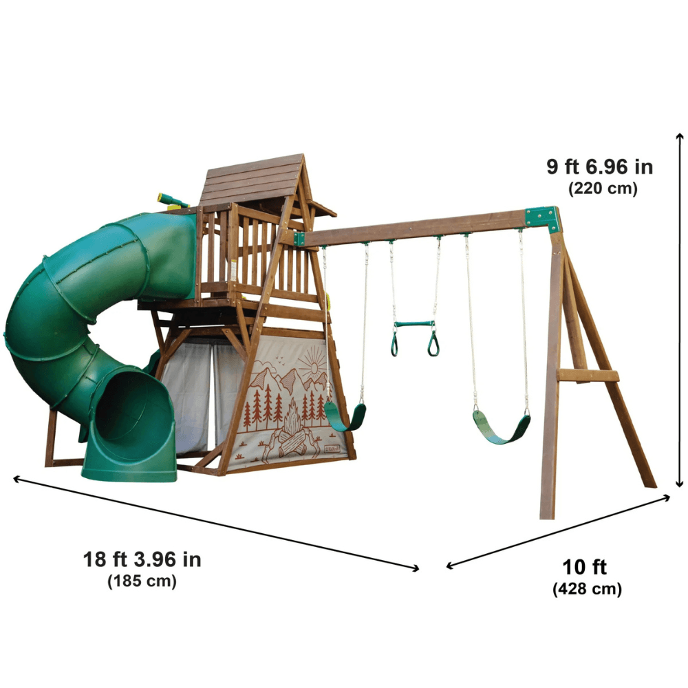 iben-product-63-image-1.png Ranger Retreat Wooden Swing Set/Playset with Tent, Tube Slide and 3-Swings - Image 1