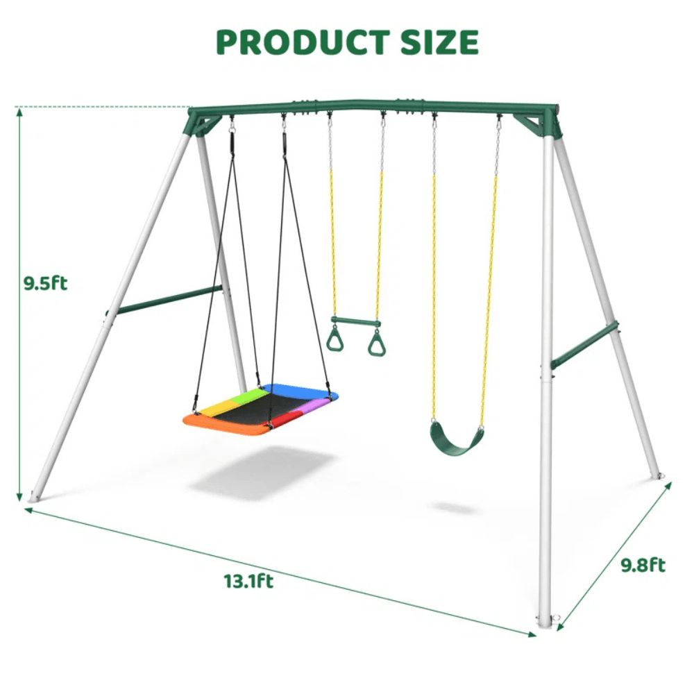iben-product-68-image-1.png 9.5′ Heavy Duty Metal Swing Set with Belt Swing, Trapeze Bar - Image 1
