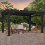 Stratford 14 Ft. X 10 Ft. Black Steel Traditional Pergola with Sail Shade Soft Canopy - Image 12