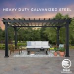 Stratford 12 Ft. X 10 Ft. Black Steel Traditional Pergola with Sail Shade Soft Canopy - Image 11