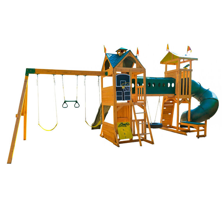 ibenry-product-52-image-1.png KidKraft Mockingbird View Wooden Swing Set / Playset with Tower, Hoop, Tunnel, and Tire Swing - Image 1